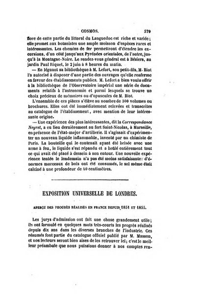 Le cosmos revue encyclopedique hebdomadaire des progres des sciences et de leurs applications aux arts et a l'industrie