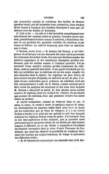 Le cosmos revue encyclopedique hebdomadaire des progres des sciences et de leurs applications aux arts et a l'industrie