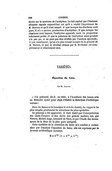 Le cosmos revue encyclopedique hebdomadaire des progres des sciences et de leurs applications aux arts et a l'industrie