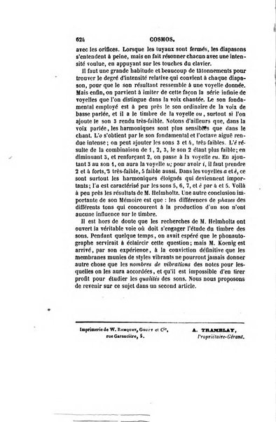 Le cosmos revue encyclopedique hebdomadaire des progres des sciences et de leurs applications aux arts et a l'industrie