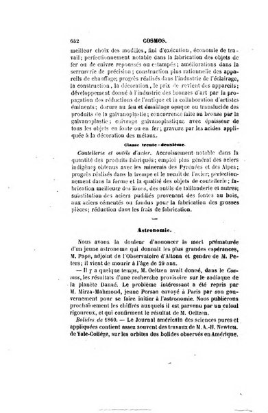 Le cosmos revue encyclopedique hebdomadaire des progres des sciences et de leurs applications aux arts et a l'industrie