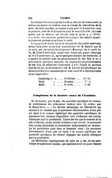 Le cosmos revue encyclopedique hebdomadaire des progres des sciences et de leurs applications aux arts et a l'industrie