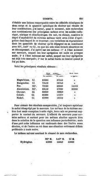 Le cosmos revue encyclopedique hebdomadaire des progres des sciences et de leurs applications aux arts et a l'industrie