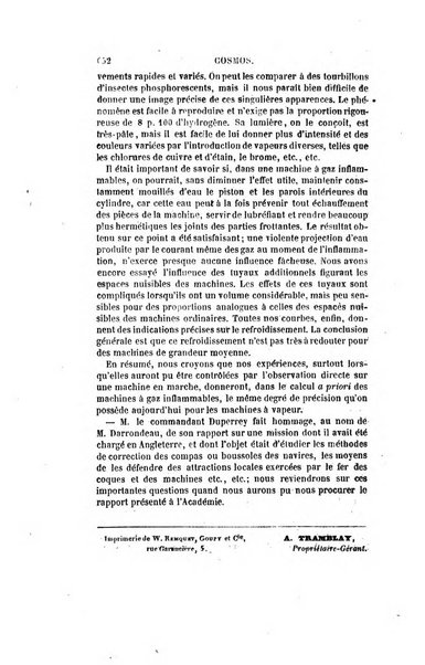 Le cosmos revue encyclopedique hebdomadaire des progres des sciences et de leurs applications aux arts et a l'industrie