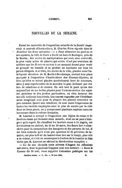 Le cosmos revue encyclopedique hebdomadaire des progres des sciences et de leurs applications aux arts et a l'industrie