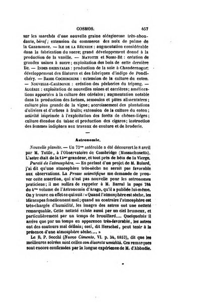 Le cosmos revue encyclopedique hebdomadaire des progres des sciences et de leurs applications aux arts et a l'industrie