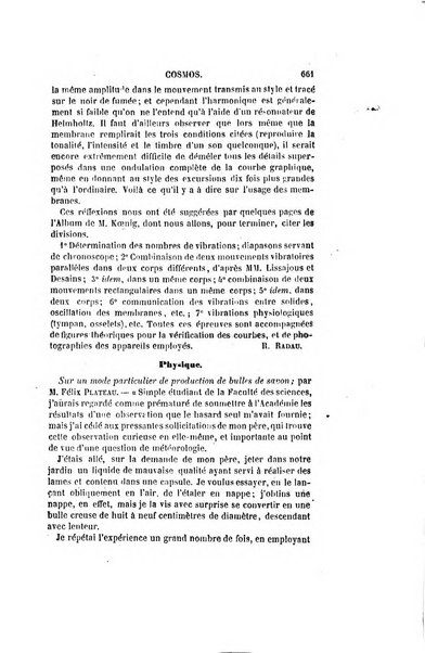 Le cosmos revue encyclopedique hebdomadaire des progres des sciences et de leurs applications aux arts et a l'industrie