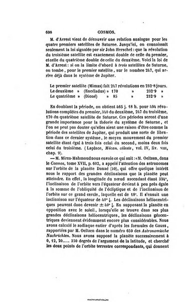 Le cosmos revue encyclopedique hebdomadaire des progres des sciences et de leurs applications aux arts et a l'industrie