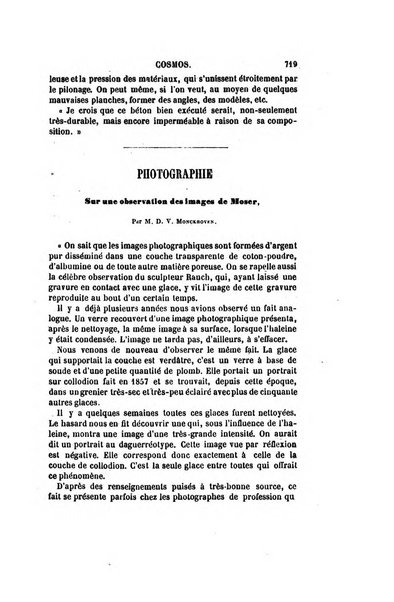 Le cosmos revue encyclopedique hebdomadaire des progres des sciences et de leurs applications aux arts et a l'industrie