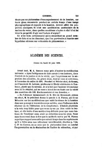 Le cosmos revue encyclopedique hebdomadaire des progres des sciences et de leurs applications aux arts et a l'industrie