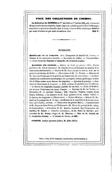 Le cosmos revue encyclopedique hebdomadaire des progres des sciences et de leurs applications aux arts et a l'industrie