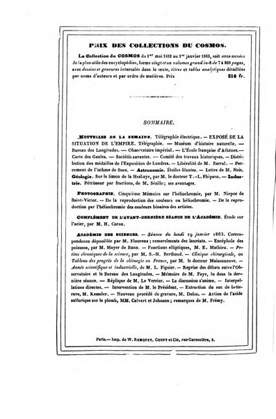 Le cosmos revue encyclopedique hebdomadaire des progres des sciences et de leurs applications aux arts et a l'industrie