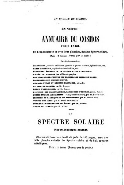 Le cosmos revue encyclopedique hebdomadaire des progres des sciences et de leurs applications aux arts et a l'industrie