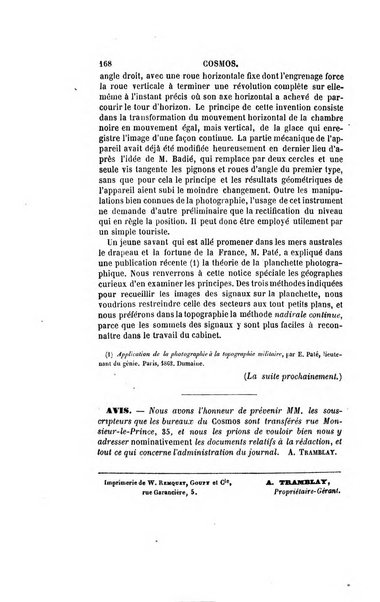 Le cosmos revue encyclopedique hebdomadaire des progres des sciences et de leurs applications aux arts et a l'industrie