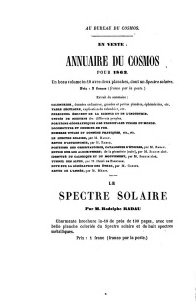 Le cosmos revue encyclopedique hebdomadaire des progres des sciences et de leurs applications aux arts et a l'industrie