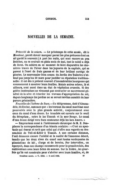 Le cosmos revue encyclopedique hebdomadaire des progres des sciences et de leurs applications aux arts et a l'industrie