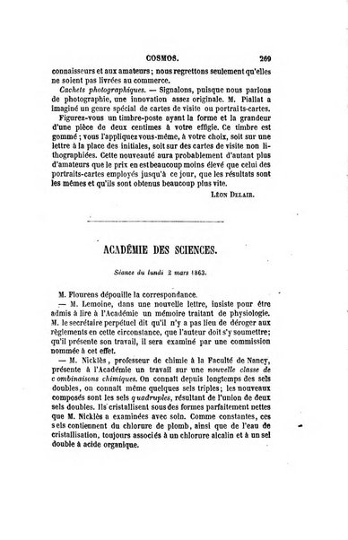 Le cosmos revue encyclopedique hebdomadaire des progres des sciences et de leurs applications aux arts et a l'industrie