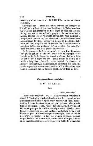 Le cosmos revue encyclopedique hebdomadaire des progres des sciences et de leurs applications aux arts et a l'industrie