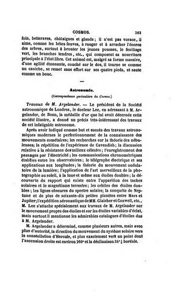 Le cosmos revue encyclopedique hebdomadaire des progres des sciences et de leurs applications aux arts et a l'industrie