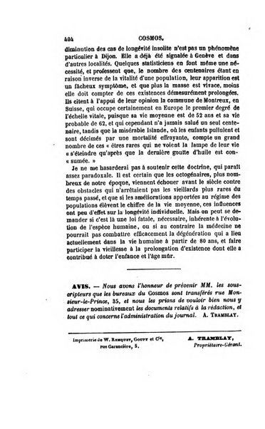 Le cosmos revue encyclopedique hebdomadaire des progres des sciences et de leurs applications aux arts et a l'industrie