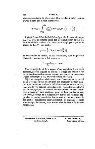 Le cosmos revue encyclopedique hebdomadaire des progres des sciences et de leurs applications aux arts et a l'industrie