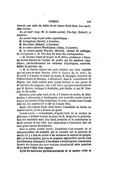 Le cosmos revue encyclopedique hebdomadaire des progres des sciences et de leurs applications aux arts et a l'industrie