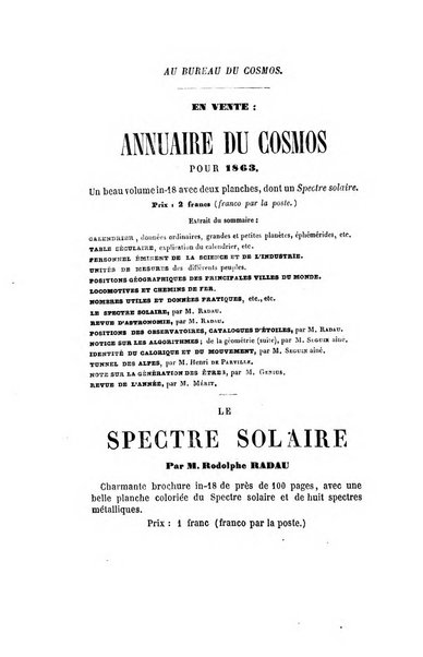 Le cosmos revue encyclopedique hebdomadaire des progres des sciences et de leurs applications aux arts et a l'industrie