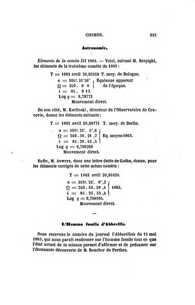 Le cosmos revue encyclopedique hebdomadaire des progres des sciences et de leurs applications aux arts et a l'industrie