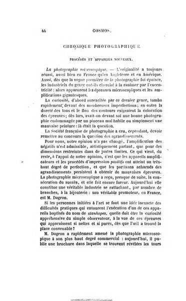 Le cosmos revue encyclopedique hebdomadaire des progres des sciences et de leurs applications aux arts et a l'industrie