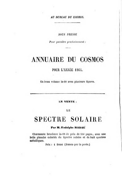 Le cosmos revue encyclopedique hebdomadaire des progres des sciences et de leurs applications aux arts et a l'industrie