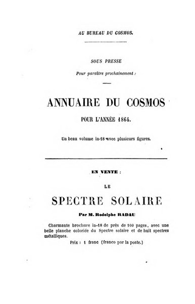 Le cosmos revue encyclopedique hebdomadaire des progres des sciences et de leurs applications aux arts et a l'industrie