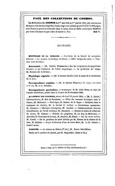 Le cosmos revue encyclopedique hebdomadaire des progres des sciences et de leurs applications aux arts et a l'industrie