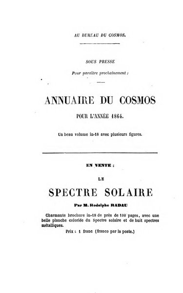 Le cosmos revue encyclopedique hebdomadaire des progres des sciences et de leurs applications aux arts et a l'industrie