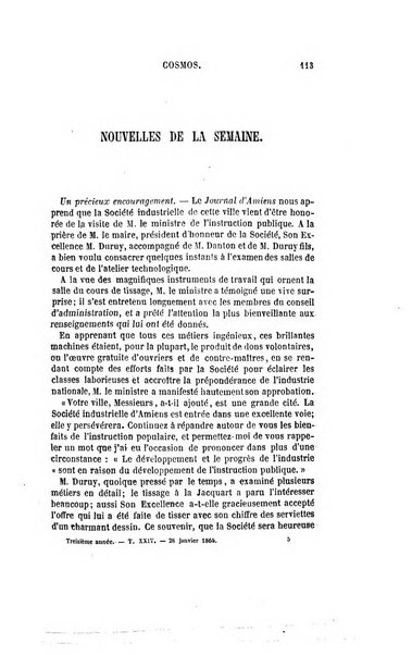 Le cosmos revue encyclopedique hebdomadaire des progres des sciences et de leurs applications aux arts et a l'industrie