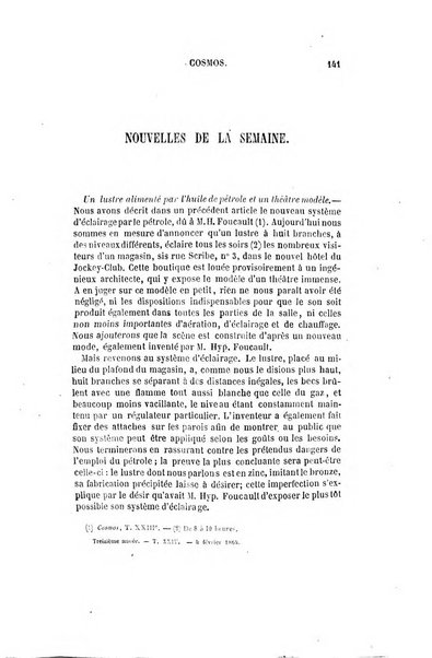 Le cosmos revue encyclopedique hebdomadaire des progres des sciences et de leurs applications aux arts et a l'industrie