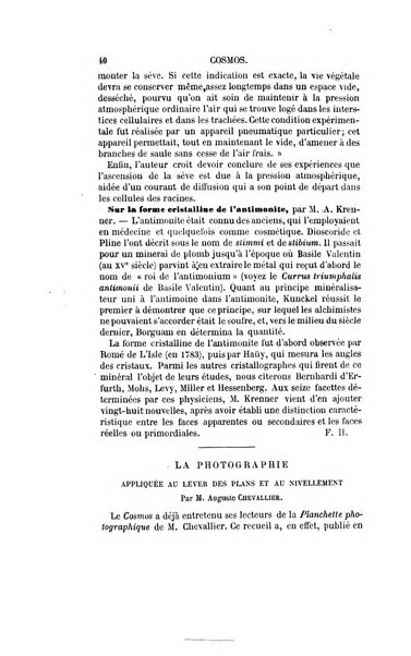 Le cosmos revue encyclopedique hebdomadaire des progres des sciences et de leurs applications aux arts et a l'industrie