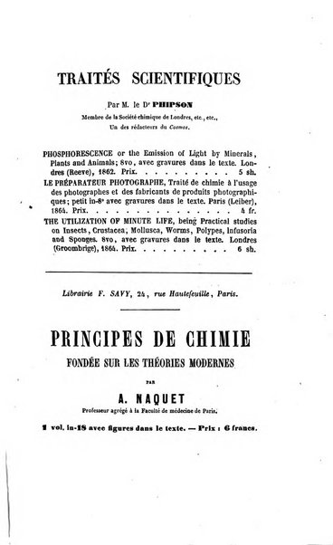 Le cosmos revue encyclopedique hebdomadaire des progres des sciences et de leurs applications aux arts et a l'industrie