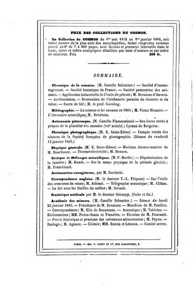 Le cosmos revue encyclopedique hebdomadaire des progres des sciences et de leurs applications aux arts et a l'industrie