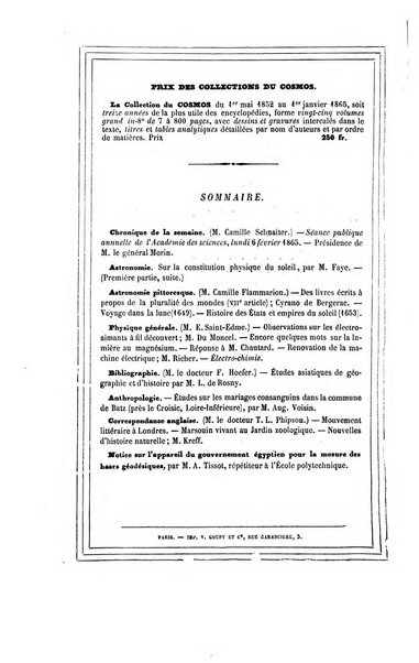 Le cosmos revue encyclopedique hebdomadaire des progres des sciences et de leurs applications aux arts et a l'industrie