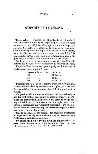 Le cosmos revue encyclopedique hebdomadaire des progres des sciences et de leurs applications aux arts et a l'industrie