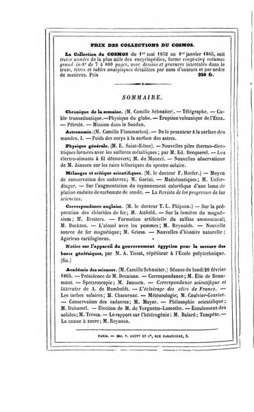 Le cosmos revue encyclopedique hebdomadaire des progres des sciences et de leurs applications aux arts et a l'industrie