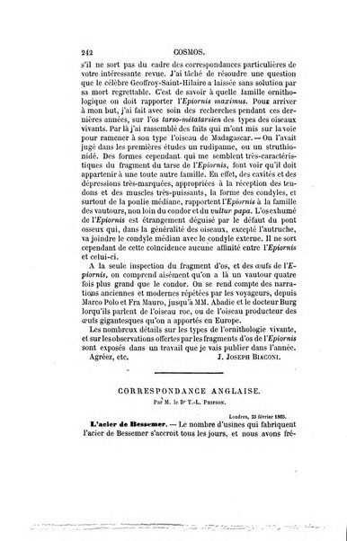 Le cosmos revue encyclopedique hebdomadaire des progres des sciences et de leurs applications aux arts et a l'industrie