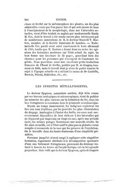 Le cosmos revue encyclopedique hebdomadaire des progres des sciences et de leurs applications aux arts et a l'industrie