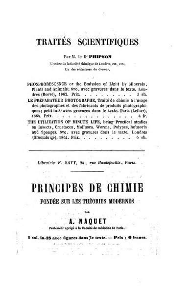 Le cosmos revue encyclopedique hebdomadaire des progres des sciences et de leurs applications aux arts et a l'industrie