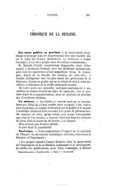 Le cosmos revue encyclopedique hebdomadaire des progres des sciences et de leurs applications aux arts et a l'industrie