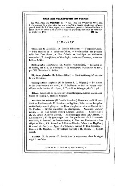 Le cosmos revue encyclopedique hebdomadaire des progres des sciences et de leurs applications aux arts et a l'industrie