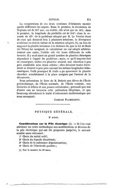 Le cosmos revue encyclopedique hebdomadaire des progres des sciences et de leurs applications aux arts et a l'industrie