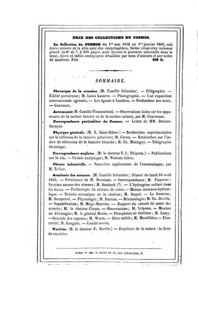 Le cosmos revue encyclopedique hebdomadaire des progres des sciences et de leurs applications aux arts et a l'industrie