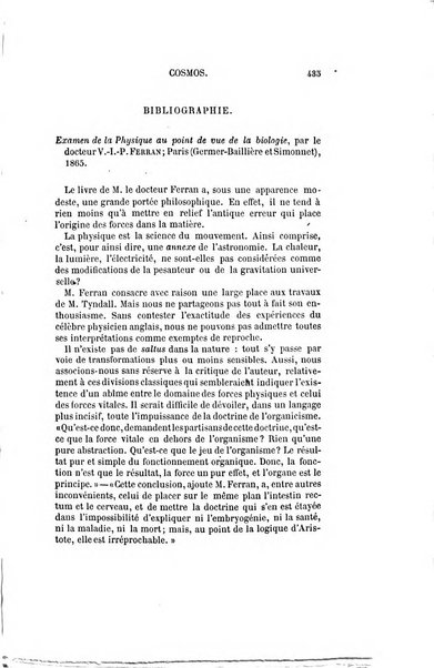 Le cosmos revue encyclopedique hebdomadaire des progres des sciences et de leurs applications aux arts et a l'industrie