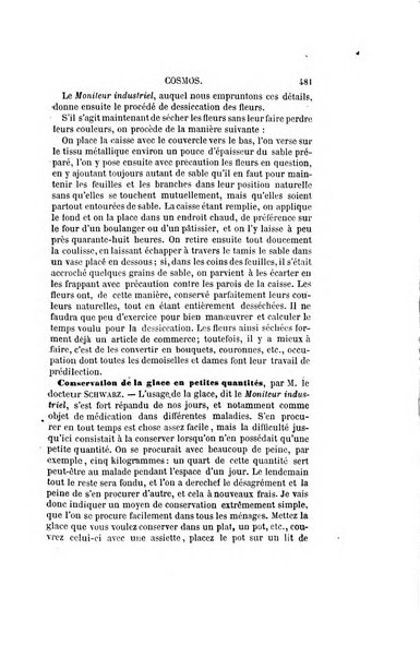 Le cosmos revue encyclopedique hebdomadaire des progres des sciences et de leurs applications aux arts et a l'industrie